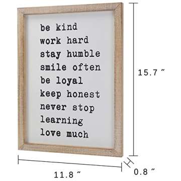 SANY DAYO HOME Wall Decor Signs with Inspirational Sayings 16 x 12 inches Rustic Wood Framed Modern Farmhouse Wall Hanging Art - Be Kind, Stay Humble, Never Stop