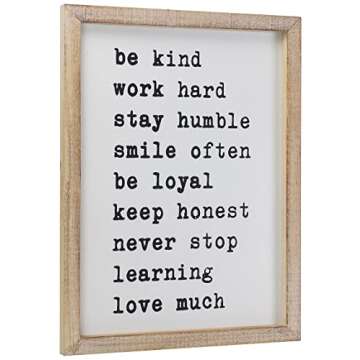 SANY DAYO HOME Wall Decor Signs with Inspirational Sayings 16 x 12 inches Rustic Wood Framed Modern Farmhouse Wall Hanging Art - Be Kind, Stay Humble, Never Stop