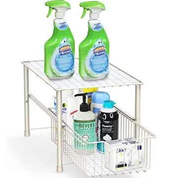 Simple Houseware Stackable Under Sink Cabinet Sliding Basket Organizer Drawer, White