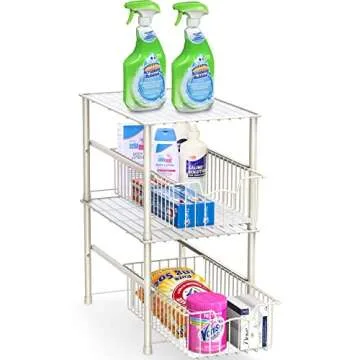 Simple Houseware Stackable Under Sink Cabinet Sliding Basket Organizer Drawer, White