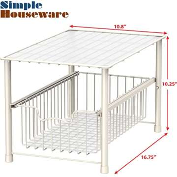 Simple Houseware Stackable Under Sink Cabinet Sliding Basket Organizer Drawer, White