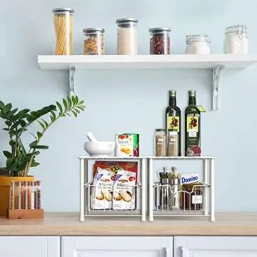 Simple Houseware Stackable Under Sink Cabinet Sliding Basket Organizer Drawer, White