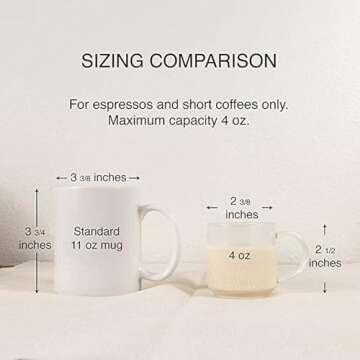 zenco living Espresso Cups (4 Ounce) with Large Handle, Set of 6 - Glass Coffee Cups for Nespresso L...