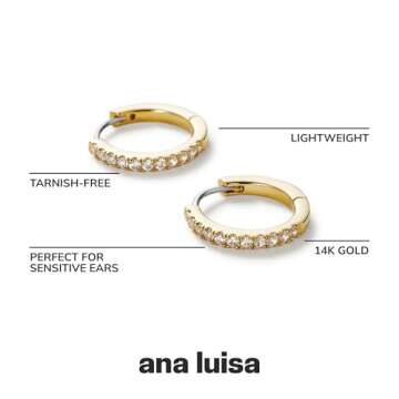 Ana Luisa Gold Huggie Hoop Earrings for Women - Hypoallergenic, Water-Resistant, Tarnish-Free Jewelry - Versatile, Easy-to-Stack & Delicate Hoops with Stainless Steel Posts - Chic Everyday Gold Hoops (Small-14K Gold Plated Pave)