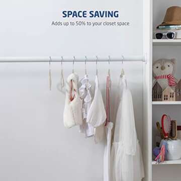 Zober Velvet Kids Hangers for Closet - Pack of 50 Non Slip Childrens Hangers for Shirts, Pants & Dresses w/Swivel Hook - Durable Kids Clothes Hanger w/Notches - Small Hangers - Ivory