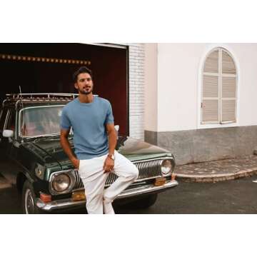 PJ PAUL JONES Mens Knit Tee Shirt Casual Holiday T-Shirts Summer Short Sleeve Solid Pullover Grey Bl...