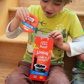 LINDSAY Snack and Go Medium Black Ripe Pitted Olives, Case of 4 (16 Snack Cups)