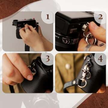 Leather Camera Strap for One Camera - Professional Single Leather Harness Shoulder Strap Quick Release Gear DSLR/SLR
