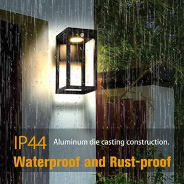 BRIMMEL Solar Porch Lights Outdoor, Dusk to Dawn Motion Sensor Lights Waterproof, 2 Pack Solar Wall Lights with 3 Modes for Patio Porch Garage Front Door Decoration, Aluminum, Black