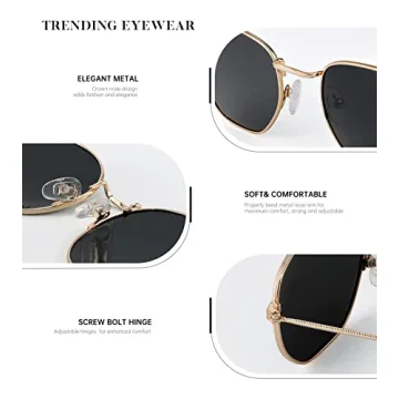 KALIYADI Sunglasses for Women and Men Polarized Hexagon Womens- Sunglasses Trendy Metal Frame UV Protection (Gold Frame Grey Lens)