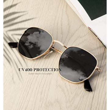 KALIYADI Sunglasses for Women and Men Polarized Hexagon Womens- Sunglasses Trendy Metal Frame UV Protection (Gold Frame Grey Lens)