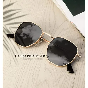 KALIYADI Sunglasses for Women and Men Polarized Hexagon Womens- Sunglasses Trendy Metal Frame UV Protection (Gold Frame Grey Lens)