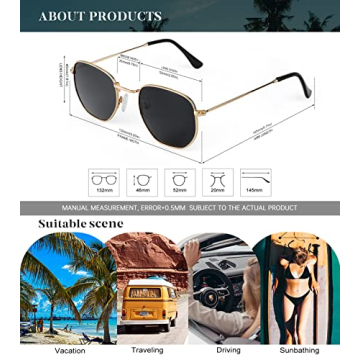KALIYADI Sunglasses for Women and Men Polarized Hexagon Womens- Sunglasses Trendy Metal Frame UV Protection (Gold Frame Grey Lens)