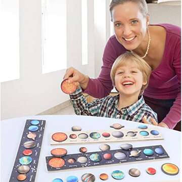 Solar System Puzzles for Kids Age 3-5,Wooden Space Jigsaw Planets Preschool Education Learning Montessori Toys for Toddlers Baby Boy Girl,Christmas Birthday Gifts