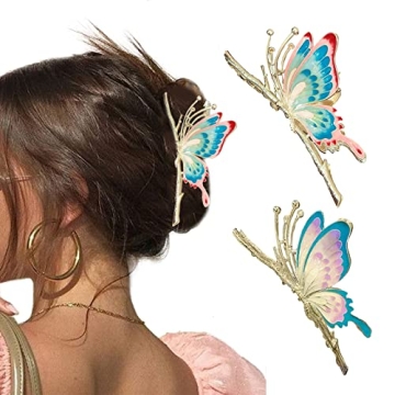 Exquisite Non-Slip Metal Sparkly Butterfly Hair Clips for Women - Ideal Gift Set (2 Pieces)