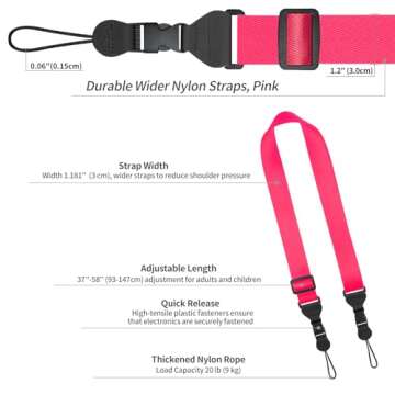 FIEIL Nylon iPad Strap, Adjustable Camera Neck Strap, Comfortable Shoulder Strap for iPad, Cellphone Tablet, Camera, Laptop, Binocular, Luggage Bag(Pink Universal Neck Lanyard)