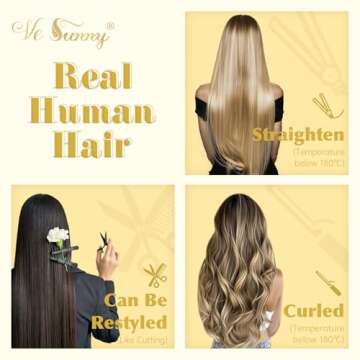 Ve Sunny Blonde Clip in Hair Extensions Human Hair Clip in Extensions Platinum Blonde Clip in Hair Extensions Short Hair Blonde Clip in Human Hair Extensions White Color 5pcs 70g 12inch