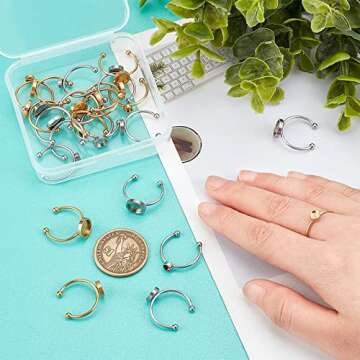 DICOSMETIC 24Pcs 3 Sizes Cuff Pad Ring Settings 2 Colors Flat Round Golden Ring Blank Base 4/6/8mm T...