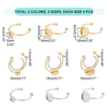 DICOSMETIC 24Pcs 3 Sizes Cuff Pad Ring Settings 2 Colors Flat Round Golden Ring Blank Base 4/6/8mm Tray Round Ring Pad Finger Ring Bezels Stainless Steel Ring for DIY Jewelry Ring Making