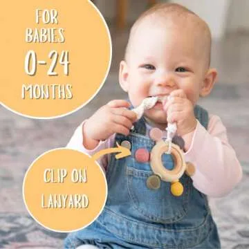Baby Teething Toys - Safe Silicone Chewable Teethers with Wood Ring