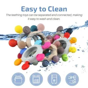 Baby Teething Toys - Safe Silicone Chewable Teethers with Wood Ring