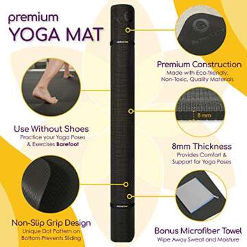 Large Yoga Mat 6'x4'x8mm Extra Thick, Durable, Non-Slip & Odorless Barefoot Exercise and Premium Fit...