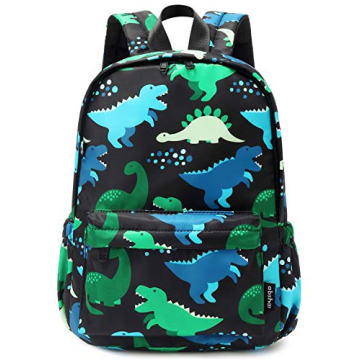 abshoo Little Kids Backpacks for Boys and Girls 12 inch Backpack With Chest Strap (Black Dinosaur)