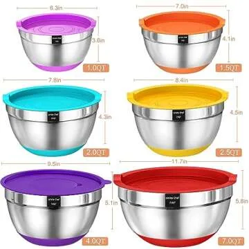 Umite Chef Mixing Bowls with Airtight Lids, 26Pcs Stainless Steel Bowls Set, 3 Grater Attachments & Colorful Non-Slip Bottoms Size 7, 4, 2.5, 2.0,1.5, 1QT, Great for Mixing & Serving