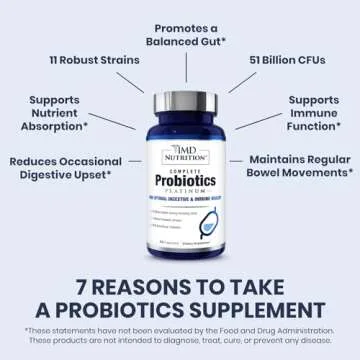 1MD Nutrition Complete Probiotics Platinum - w/Prebiotics and Probiotics for Digestive Health - Probiotic Supplement for Women & Men - More Than 50 Billion Live CFU 11 Strains Dairy-Free - 30 Caps