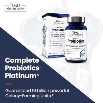 1MD Nutrition Complete Probiotics Platinum - w/Prebiotics and Probiotics for Digestive Health - Probiotic Supplement for Women & Men - More Than 50 Billion Live CFU 11 Strains Dairy-Free - 30 Caps