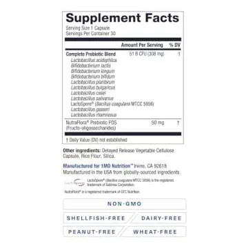 1MD Nutrition Complete Probiotics Platinum - w/Prebiotics and Probiotics for Digestive Health - Probiotic Supplement for Women & Men - More Than 50 Billion Live CFU 11 Strains Dairy-Free - 30 Caps