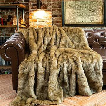 BATTILO HOME Golden Faux Fur Throw Blanket for Couch Sofa, Long Pile Fur Blankets and Throws, Elegan...