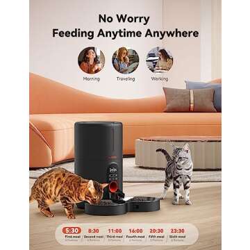 WOPET Automatic Cat Feeders 2 Cats-(𝟮𝟬𝟮𝟰 𝗨𝗽𝗴𝗿𝗮𝗱𝗲) Timed Cat Feeder with Stainless Steel Bowl, Programmable 1-6 Meals Control, Dual Power Supply, Automatic Pet Feeder for Dogs and Cats