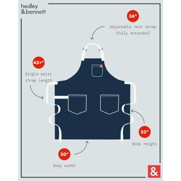 hedley & bennett Essential Apron - Professional Chef Apron with Pockets - Kitchen Apron for Men - Grilling Apron - Chef Aprons for Men - Apron for Women - 8oz 100% Cotton Denim Fabric - Georgia Blue
