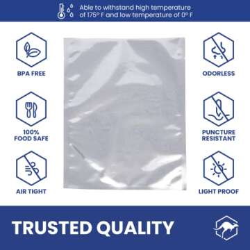 Wallaby 100ct Multi-Size Mylar Bags, 400cc Oxygen Absorbers, 10 Mil Thick, 1-Gal 10x14, 1-Qt 8x12, 1/2-Pt 6x8, Heat-Sealable, Airtight, Flat, Silver, for Long-Term Food Storage.