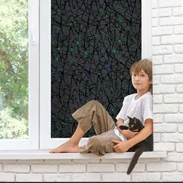 QHY Sunshine Total Blackout Window Film Privacy， Frosted Glass Window Film，Black Window Tint， No Glue， Detachable, no Marks, Suitable for Repeated use (Black, 17.5 in X 78.7 in)