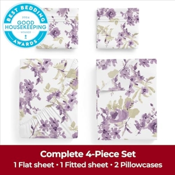 Mellanni King Sheets Set - 4 PC Iconic Collection Bedding - Hotel Luxury, Extra Soft, Cooling Bed Sheets - Wrinkle, Fade, Stain Resistant (King, Madison Purple)