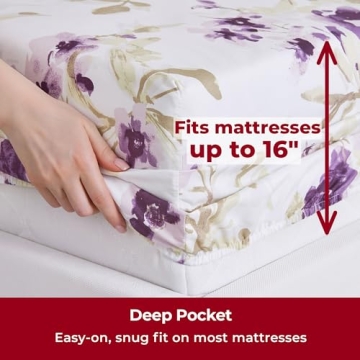 Mellanni King Sheets Set - 4 PC Iconic Collection Bedding - Hotel Luxury, Extra Soft, Cooling Bed Sheets - Wrinkle, Fade, Stain Resistant (King, Madison Purple)