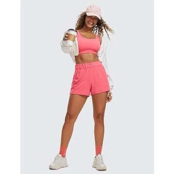 CRZ YOGA Ribbed Sports Bras for Women - U Back Wireless Medium Impact Padded Yoga Workout Cami Raspberry Sorbet Small