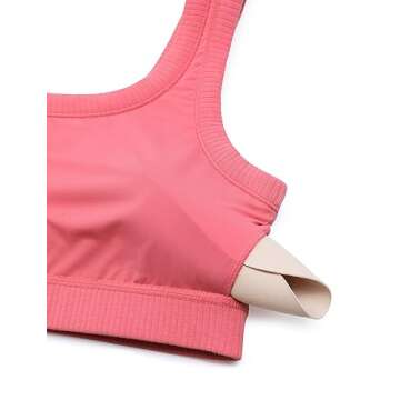 CRZ YOGA Ribbed Sports Bras for Women - U Back Wireless Medium Impact Padded Yoga Workout Cami Raspberry Sorbet Small