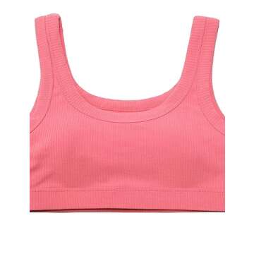 CRZ YOGA Ribbed Sports Bras for Women - U Back Wireless Medium Impact Padded Yoga Workout Cami Raspberry Sorbet Small