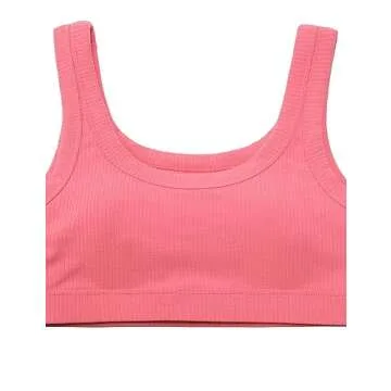CRZ YOGA Ribbed Sports Bras for Women - U Back Wireless Medium Impact Padded Yoga Workout Cami Raspberry Sorbet Small