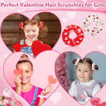 24 Pack Class Valentines Day Gifts for Kids Girls Bulk, Girl Valentines for ClassValentines Day Cards with Valentine Hair Scrunchies - Valentine Gift Classroom Exchange Girls