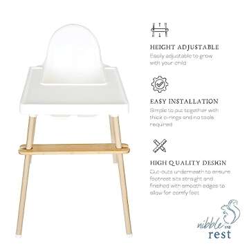 Nibble and Rest Woodsi Footsi Highchair Footrest for IKEA Antilop, Bamboo Wooden Footrest, Height Adjustable, High Chair Accessories,Suitable Footstool with Rounded Corners
