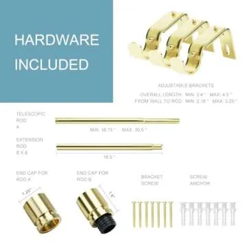 Byondeth Curtain Rods for Windows 16 to 144 Inches Adjustable Length 1 Inch Diameter Window Curtain Rod with Aluminium Finials, Gold…
