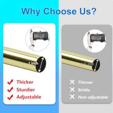 Byondeth Curtain Rods for Windows 16 to 144 Inches Adjustable Length 1 Inch Diameter Window Curtain Rod with Aluminium Finials, Gold…