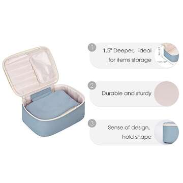 Narwey Travel Makeup Bag with Brush Compartments，Portable Cosmetic Bag，Make up Bag Makeup Organizer Case with Brush Storage for Women (Greyish Blue-1)