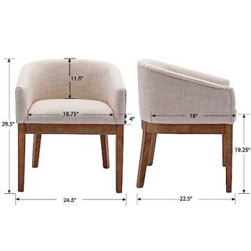 RIVOVA Beige Dining Chairs Set of 4 Mid-Century Modern Dining Chairs Linen Upholstered Kitchen Dining Room Chairs Curved Backrest Dining Chairs with Wood Leg