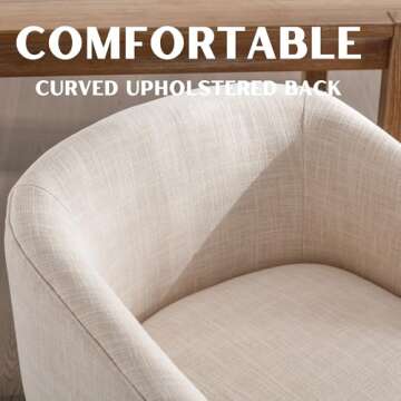 RIVOVA Beige Dining Chairs Set of 4 Mid-Century Modern Dining Chairs Linen Upholstered Kitchen Dining Room Chairs Curved Backrest Dining Chairs with Wood Leg