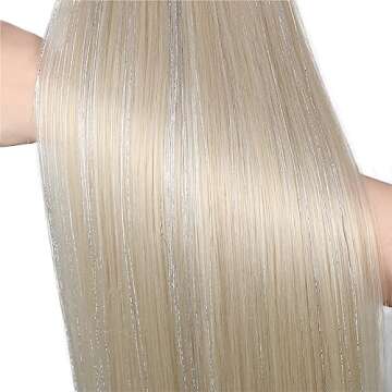 WIGNEE 26 Inches Straight Ponytail Extension with Hair Tinsel Blonde Ponytail Extension Wrap Around Ponytail Extension For Black Women Tinsel Hair Extensions Fake Ponytail (Blond)